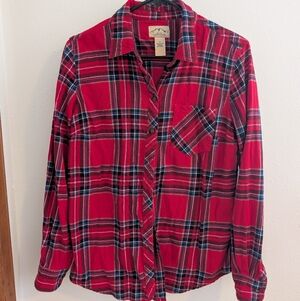 Women's Red Plaid Button-Up Flannel Shirt